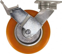 Caster Connection - 8" Diam x 2" Wide x 9-1/2" OAH Top Plate Mount Swivel Caster with Brake - Polyurethane, 1,200 Lb Capacity, Sealed Precision Ball Bearing, 4 x 4-1/2" Plate - Benchmark Tooling