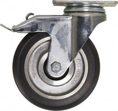 Caster Connection - 5" Diam x 1-1/4" Wide x 6-1/4" OAH Top Plate Mount Swivel Caster with Brake - Polyurethane, 450 Lb Capacity, Sealed Precision Ball Bearing, 2-3/8 x 3-5/8" Plate - Benchmark Tooling