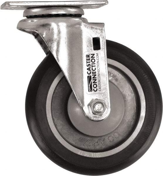 Caster Connection - 5" Diam x 1-1/4" Wide x 6-1/4" OAH Top Plate Mount Swivel Caster - Polyurethane, 450 Lb Capacity, Sealed Precision Ball Bearing, 2-3/8 x 3-5/8" Plate - Benchmark Tooling