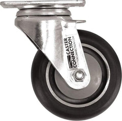 Caster Connection - 4" Diam x 1-1/4" Wide x 5-1/8" OAH Top Plate Mount Swivel Caster - Polyurethane, 400 Lb Capacity, Sealed Precision Ball Bearing, 2-3/8 x 3-5/8" Plate - Benchmark Tooling