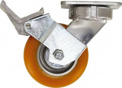 Caster Connection - 5" Diam x 2" Wide x 6-1/2" OAH Top Plate Mount Swivel Caster with Brake - Polyurethane, 750 Lb Capacity, Sealed Precision Ball Bearing, 4 x 4-1/2" Plate - Benchmark Tooling
