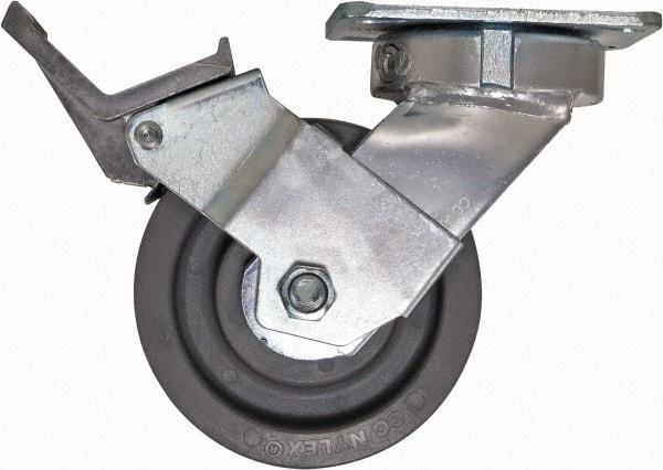 Caster Connection - 5" Diam x 2" Wide x 6-1/2" OAH Top Plate Mount Swivel Caster with Brake - Nylon, 1,250 Lb Capacity, Sealed Precision Ball Bearing, 4 x 4-1/2" Plate - Benchmark Tooling