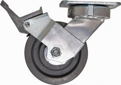 Caster Connection - 5" Diam x 2" Wide x 6-1/2" OAH Top Plate Mount Swivel Caster with Brake - Nylon, 1,250 Lb Capacity, Sealed Precision Ball Bearing, 4 x 4-1/2" Plate - Benchmark Tooling