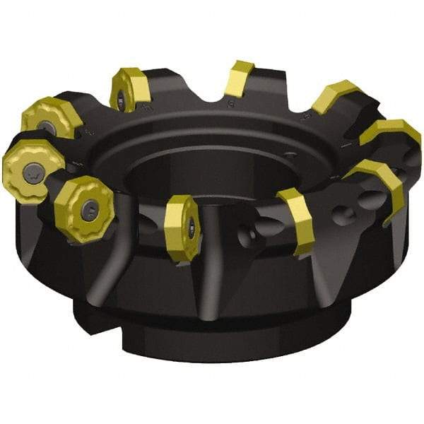 Kennametal - 10" Cut Diam, 2-1/2" Arbor Hole, 5.5mm Max Depth of Cut, 46.5° Indexable Chamfer & Angle Face Mill - 12 Inserts, ON.X080608.. Insert, Right Hand Cut, 12 Flutes, Series MILL 16 - Benchmark Tooling