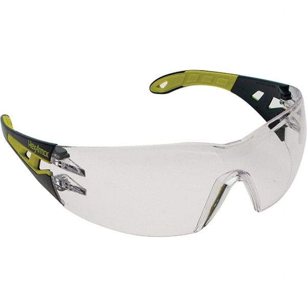 HexArmor - Clear Lenses, Framed Safety Glasses - Anti-Fog, Black/Yellow Frame, Size Universal, Wrap Around - Benchmark Tooling