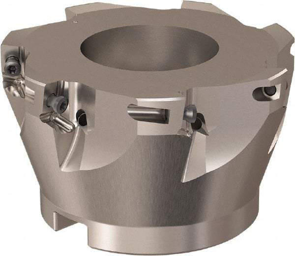 Seco - 7 Inserts, 84mm Cut Diam, 27mm Arbor Diam, 11mm Max Depth of Cut, Indexable Square-Shoulder Face Mill - 90° Lead Angle, 50mm High, XO.X 12.. Insert Compatibility, Through Coolant, Series R220.69 - Benchmark Tooling