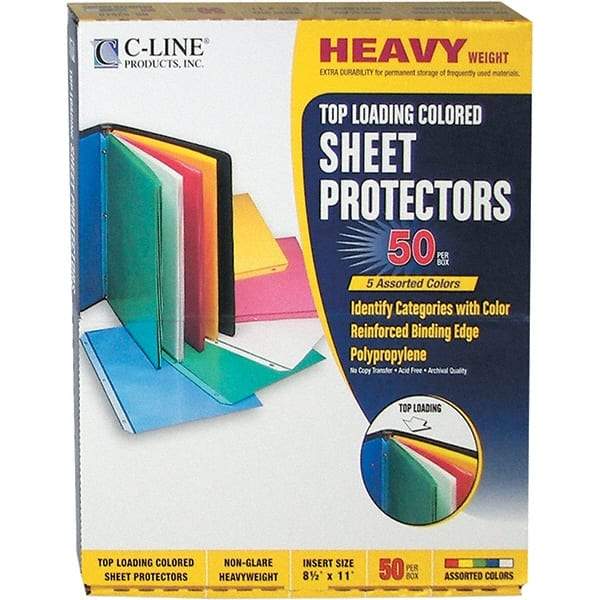 C-LINE - 50 Piece Assorted Colors Sheet Protectors-Ring Binder - 11" High x 8-1/2" Wide - Benchmark Tooling