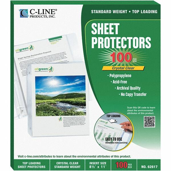 C-LINE - 100 Piece Clear Sheet Protectors-Ring Binder - 11" High x 8-1/2" Wide - Benchmark Tooling