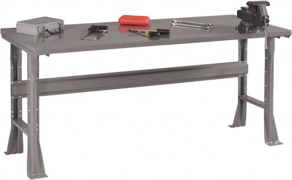 Tennsco - 72 Wide x 36" Deep x 33-1/2" High, 12 Gauge Steel Workbench - Fixed Flared Legs, Medium Gray - Benchmark Tooling