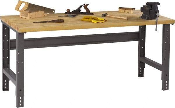 Tennsco - 60 Wide x 36" Deep x 33-1/2" High, Butcher Block Workbench - Adjustable Height Legs, Medium Gray - Benchmark Tooling