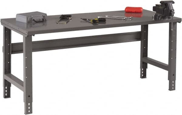 Tennsco - 60 Wide x 36" Deep x 33-1/2" High, 12 Gauge Steel Workbench - Adjustable Height Legs, Medium Gray - Benchmark Tooling