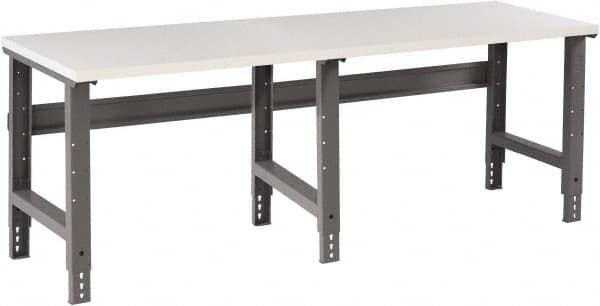 Tennsco - 96 Wide x 30" Deep x 33-3/4" High, Plastic Laminate Workbench - Adjustable Height Legs, Medium Gray - Benchmark Tooling