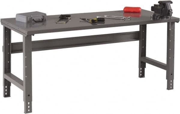 Tennsco - 60 Wide x 30" Deep x 33-1/2" High, 12 Gauge Steel Workbench - Adjustable Height Legs, Medium Gray - Benchmark Tooling