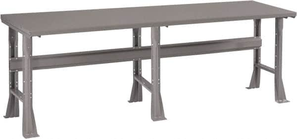 Tennsco - 96 Wide x 36" Deep x 33-1/2" High, 12 Gauge Steel Workbench - Fixed Flared Legs, Medium Gray - Benchmark Tooling