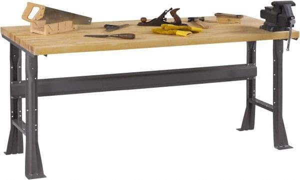 Tennsco - 60 Wide x 36" Deep x 33-3/4" High, Butcher Block Workbench - Fixed Flared Legs, Medium Gray - Benchmark Tooling