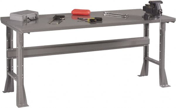 Tennsco - 60 Wide x 36" Deep x 33-1/2" High, 12 Gauge Steel Workbench - Fixed Flared Legs, Medium Gray - Benchmark Tooling