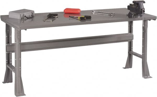Tennsco - 72 Wide x 30" Deep x 33-1/2" High, 12 Gauge Steel Workbench - Fixed Flared Legs, Medium Gray - Benchmark Tooling