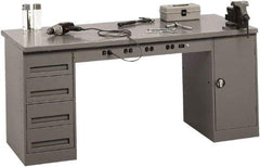 Tennsco - 72 Wide x 30" Deep x 33-1/2" High, 12 Gauge Steel Workbench - Fixed Legs, Medium Gray - Benchmark Tooling