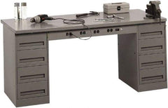 Tennsco - 72 Wide x 30" Deep x 33-1/2" High, 12 Gauge Steel Workbench - Fixed Legs, Medium Gray - Benchmark Tooling