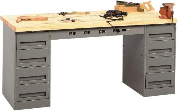 Tennsco - 72 Wide x 30" Deep x 33-1/2" High, Butcher Block Workbench - Fixed Legs, Medium Gray - Benchmark Tooling