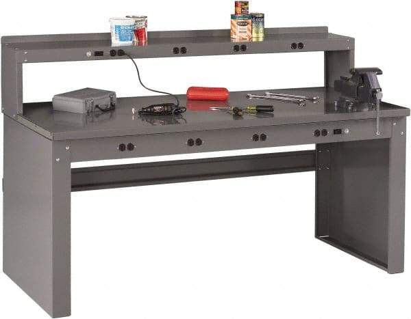 Tennsco - 72 Wide x 30" Deep x 33-1/2" High, 12 Gauge Steel Workbench - Fixed Legs, Medium Gray - Benchmark Tooling