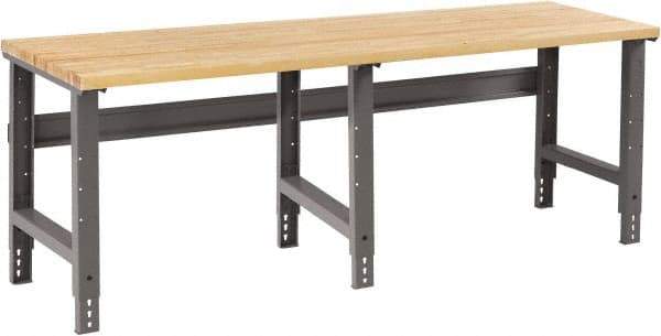 Tennsco - 96 Wide x 36" Deep x 33-3/4" High, Butcher Block Workbench - Adjustable Height Legs, Medium Gray - Benchmark Tooling