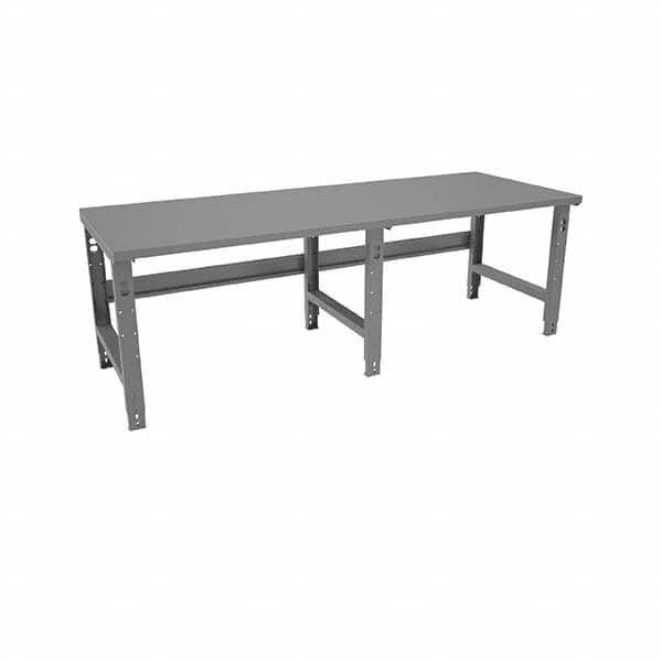 Tennsco - 96 Wide x 36" Deep x 33-1/2" High, 12 Gauge Steel Workbench - Adjustable Height Legs, Medium Gray - Benchmark Tooling