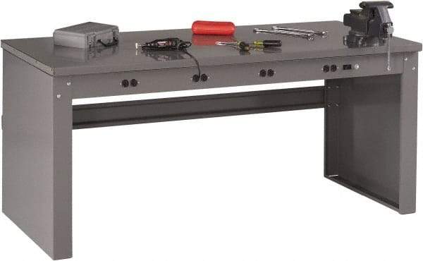 Tennsco - 72 Wide x 30" Deep x 33-1/2" High, 12 Gauge Steel Workbench - Fixed Legs, Medium Gray - Benchmark Tooling