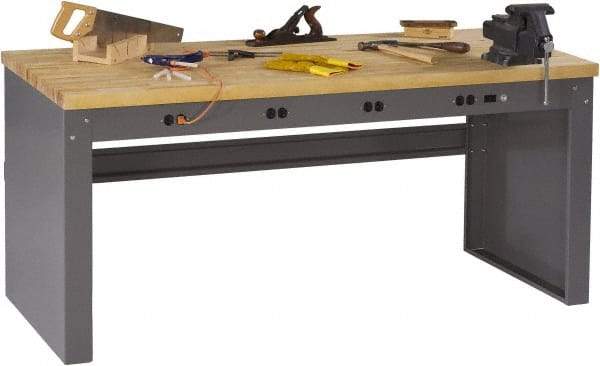 Tennsco - 72 Wide x 36" Deep x 33-1/2" High, Butcher Block Workbench - Fixed Legs, Medium Gray - Benchmark Tooling