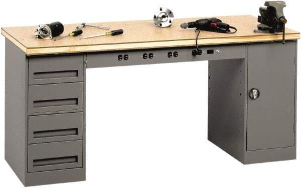 Tennsco - 72 Wide x 30" Deep x 33-1/2" High, Wood Workbench - Fixed Legs, Medium Gray - Benchmark Tooling