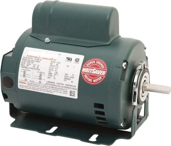 Leeson - 1/3 Max hp, 1,800 Max RPM, Premium Efficient Electric AC DC Motor - 115 V Input, Single Phase, 48 Frame, 1/2" Shaft Diam, Resilient Base Mount, ODP Enclosure - Benchmark Tooling