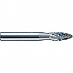 PFERD - 1/4" Cut Diam, 1/4" Shank Diam, Flame Head Diamond Cut Burr - Tungsten Carbide, 5/8" LOC, 1-15/16" OAL - Benchmark Tooling