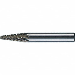 PFERD - 1/4" Cut Diam, 1/4" Shank Diam, 14° Taper Head Diamond Cut Burr - Tungsten Carbide, 5/8" LOC, 1-15/16" OAL - Benchmark Tooling