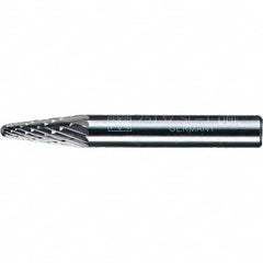 PFERD - 1/4" Cut Diam, 1/4" Shank Diam, 14° Taper Head Double Cut Burr - Tungsten Carbide, 5/8" LOC, 1-15/16" OAL - Benchmark Tooling