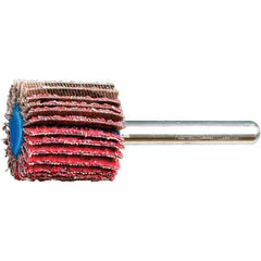 PFERD - 1" Diam x 1" Face Width, Ceramic Coated Mounted Flap Wheel - 1/4" Shank Mount, 40 Grit, 25,000 Max RPM - Benchmark Tooling