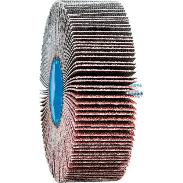 PFERD - 3" Diam x 1" Face Width, Aluminum Oxide Coated Mounted Flap Wheel - 1/4-20 Threaded Mount, 80 Grit, 20,000 Max RPM - Benchmark Tooling