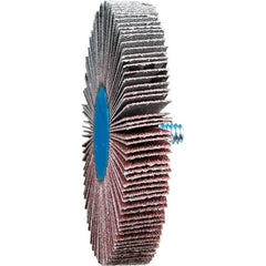 PFERD - 3" Diam x 1/2" Face Width, Aluminum Oxide Coated Mounted Flap Wheel - 1/4-20 Threaded Mount, 80 Grit, 20,000 Max RPM - Benchmark Tooling