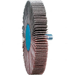 PFERD - 3" Diam x 1/2" Face Width, Aluminum Oxide Coated Mounted Flap Wheel - 1/4-20 Threaded Mount, 120 Grit, 20,000 Max RPM - Benchmark Tooling