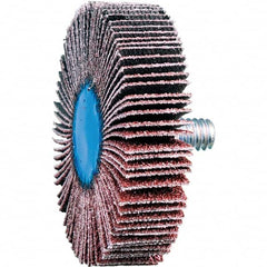 PFERD - 2" Diam x 1/2" Face Width, Aluminum Oxide Coated Mounted Flap Wheel - 1/4-20 Threaded Mount, 60 Grit, 23,000 Max RPM - Benchmark Tooling