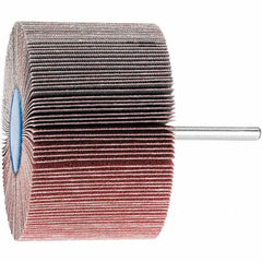 PFERD - 3" Diam x 2" Face Width, Aluminum Oxide Coated Mounted Flap Wheel - 1/4" Shank Mount, 120 Grit, 6,000 Max RPM - Benchmark Tooling