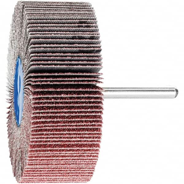 PFERD - 3" Diam x 1" Face Width, Aluminum Oxide Coated Mounted Flap Wheel - 1/4" Shank Mount, 60 Grit, 20,000 Max RPM - Benchmark Tooling