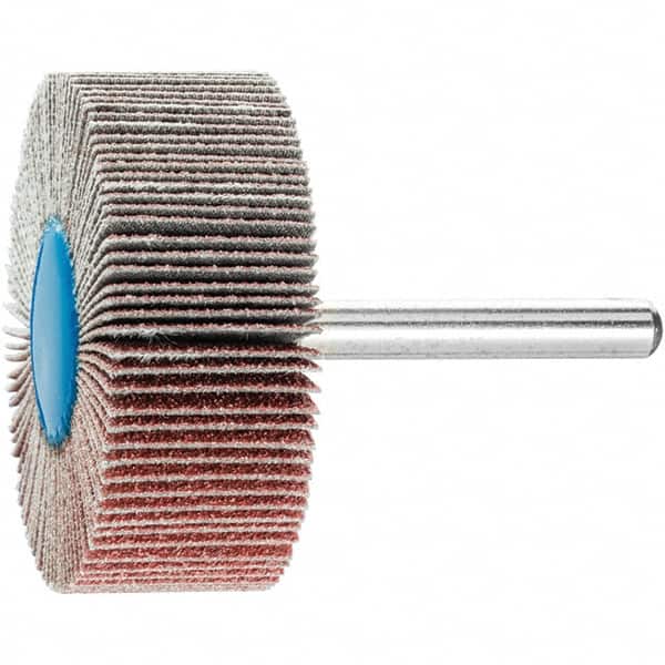 PFERD - 2" Diam x 3/4" Face Width, Aluminum Oxide Coated Mounted Flap Wheel - 1/4" Shank Mount, 80 Grit, 23,000 Max RPM - Benchmark Tooling