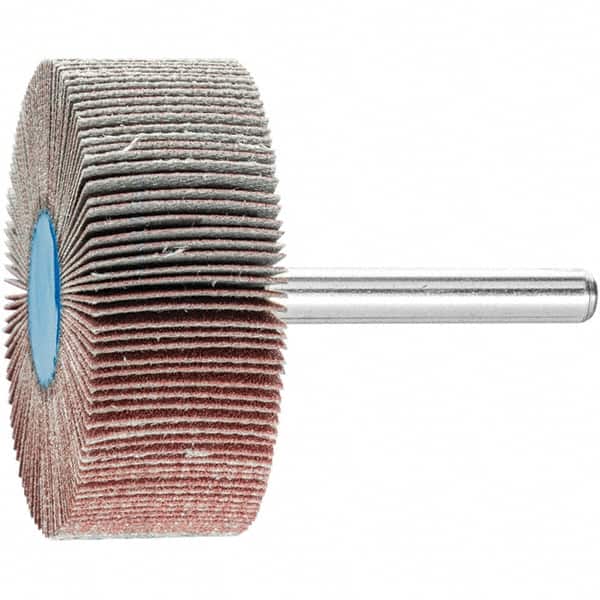 PFERD - 2" Diam x 3/4" Face Width, Aluminum Oxide Coated Mounted Flap Wheel - 1/4" Shank Mount, 180 Grit, 23,000 Max RPM - Benchmark Tooling