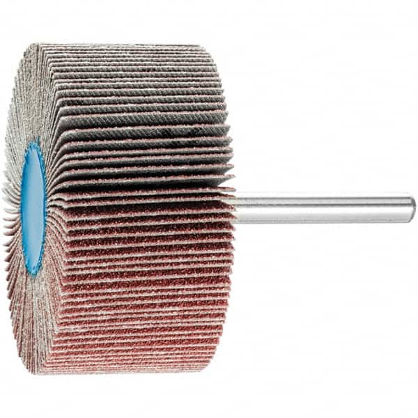 PFERD - 2-1/2" Diam x 1" Face Width, Aluminum Oxide Coated Mounted Flap Wheel - 1/4" Shank Mount, 80 Grit, 23,000 Max RPM - Benchmark Tooling