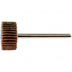 PFERD - 1" Diam x 1" Face Width, Aluminum Oxide Coated Mounted Flap Wheel - 1/8" Shank Mount, 120 Grit, 25,000 Max RPM - Benchmark Tooling