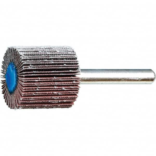 PFERD - 1" Diam x 1" Face Width, Aluminum Oxide Coated Mounted Flap Wheel - 1/4" Shank Mount, 320 Grit, 25,000 Max RPM - Benchmark Tooling