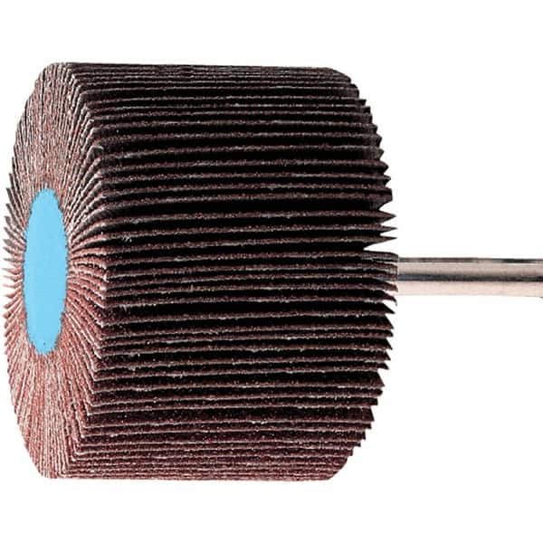 PFERD - 1-3/8" Diam x 5/8" Face Width, Aluminum Oxide Coated Mounted Flap Wheel - 1/4" Shank Mount, 240 Grit, 23,000 Max RPM - Benchmark Tooling