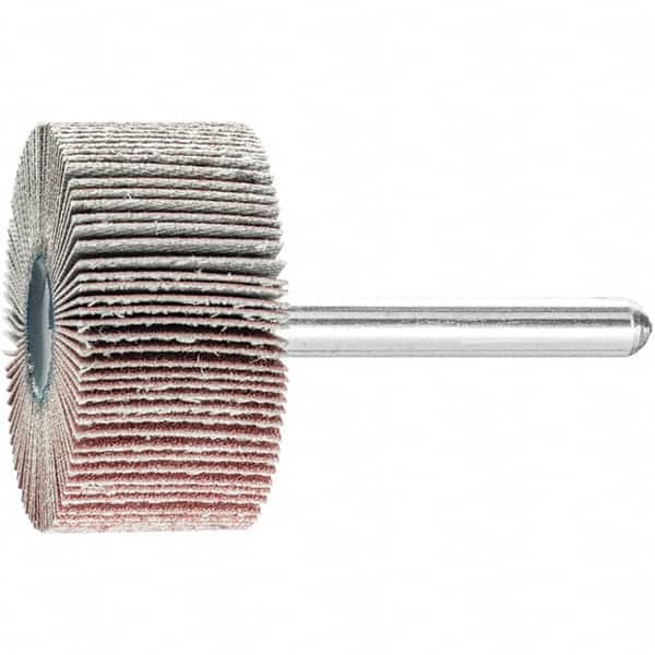 PFERD - 1-1/2" Diam x 1" Face Width, Aluminum Oxide Coated Mounted Flap Wheel - 1/4" Shank Mount, 180 Grit, 23,000 Max RPM - Benchmark Tooling