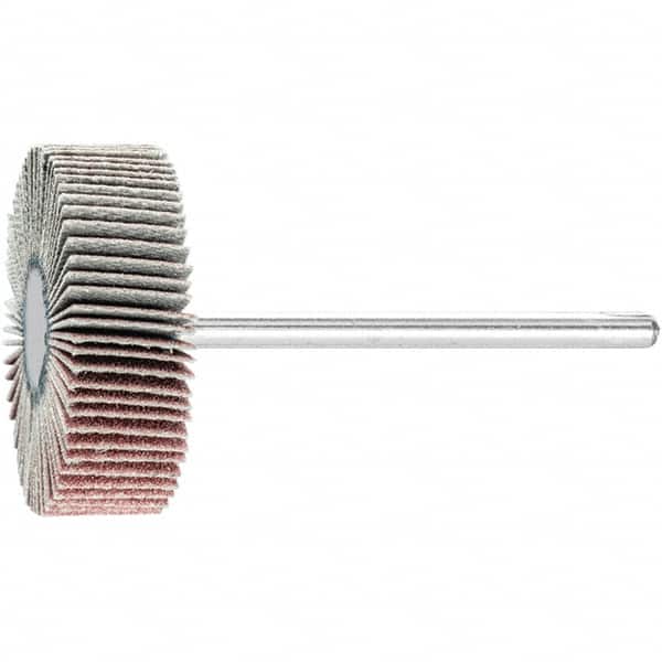 PFERD - 1-3/16" Diam x 3/8" Face Width, Aluminum Oxide Coated Mounted Flap Wheel - 1/8" Shank Mount, 240 Grit, 25,000 Max RPM - Benchmark Tooling