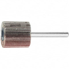 PFERD - 1" Diam x 1" Face Width, Aluminum Oxide Coated Mounted Flap Wheel - 1/4" Shank Mount, 180 Grit, 25,000 Max RPM - Benchmark Tooling